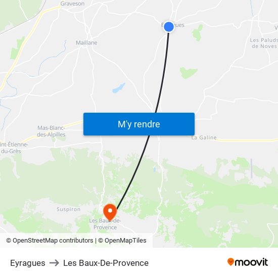 Eyragues to Les Baux-De-Provence map