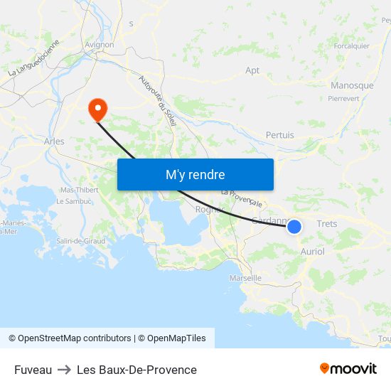 Fuveau to Les Baux-De-Provence map