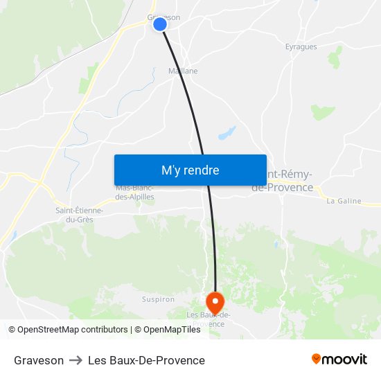 Graveson to Les Baux-De-Provence map