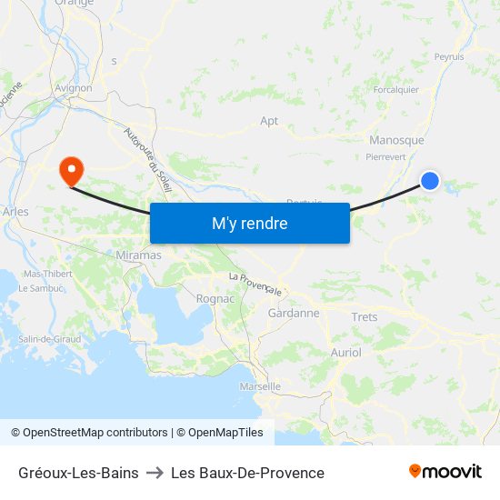 Gréoux-Les-Bains to Les Baux-De-Provence map
