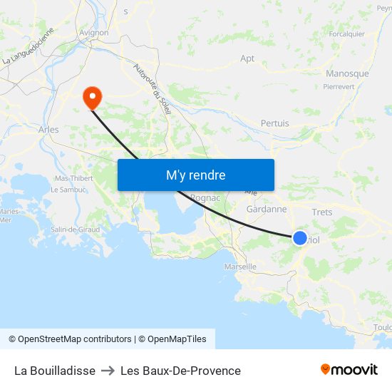 La Bouilladisse to Les Baux-De-Provence map
