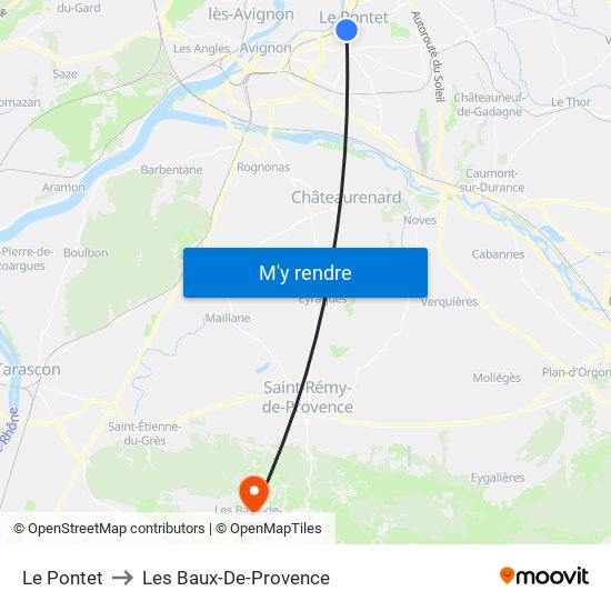 Le Pontet to Les Baux-De-Provence map