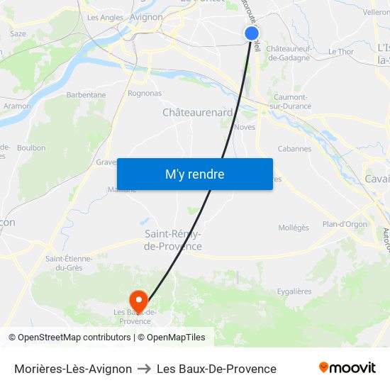 Morières-Lès-Avignon to Les Baux-De-Provence map