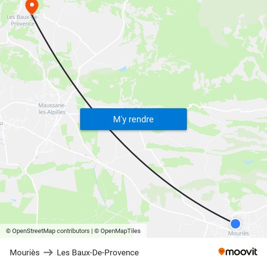 Mouriès to Les Baux-De-Provence map