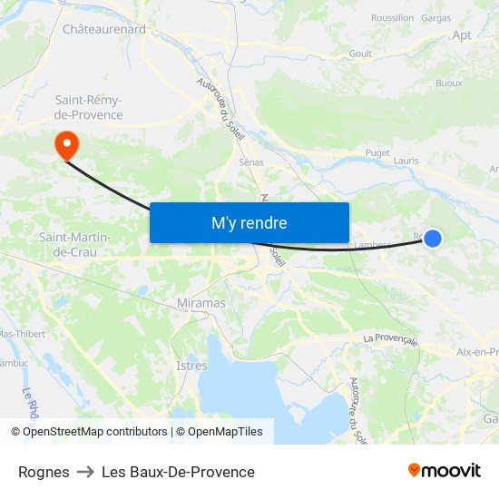 Rognes to Les Baux-De-Provence map