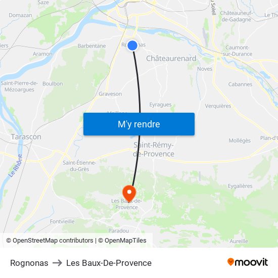 Rognonas to Les Baux-De-Provence map