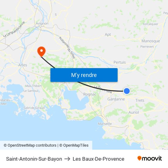 Saint-Antonin-Sur-Bayon to Les Baux-De-Provence map