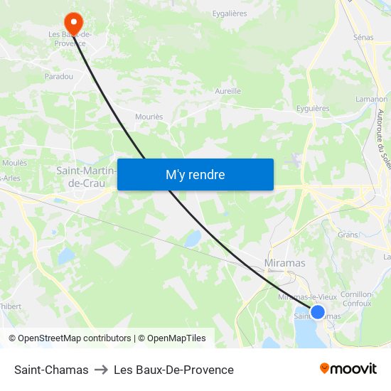 Saint-Chamas to Les Baux-De-Provence map