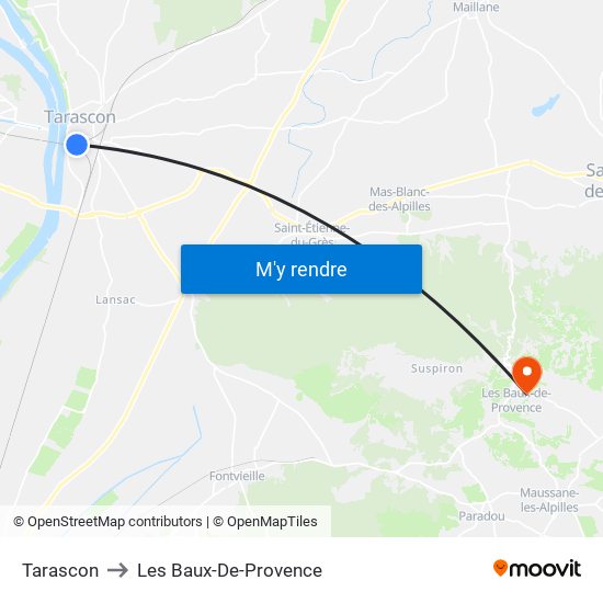Tarascon to Les Baux-De-Provence map
