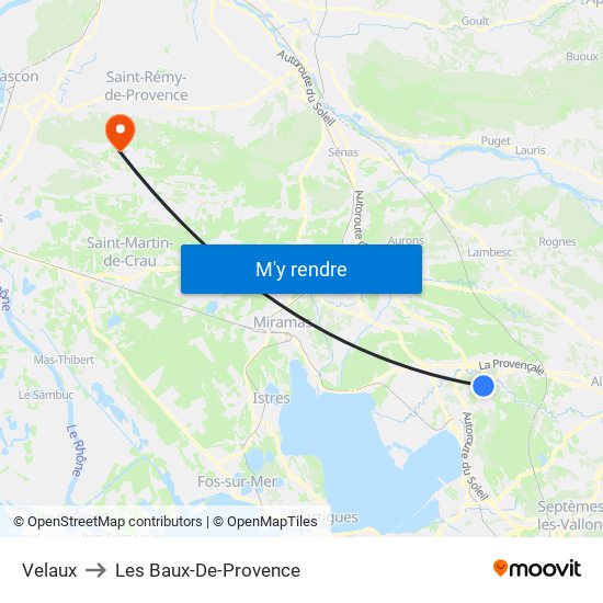 Velaux to Les Baux-De-Provence map