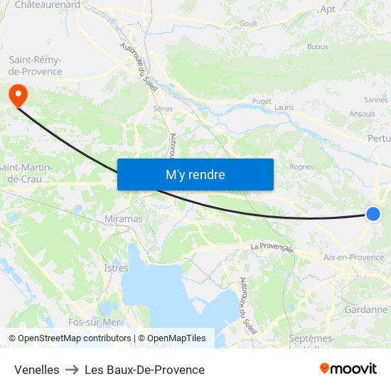 Venelles to Les Baux-De-Provence map