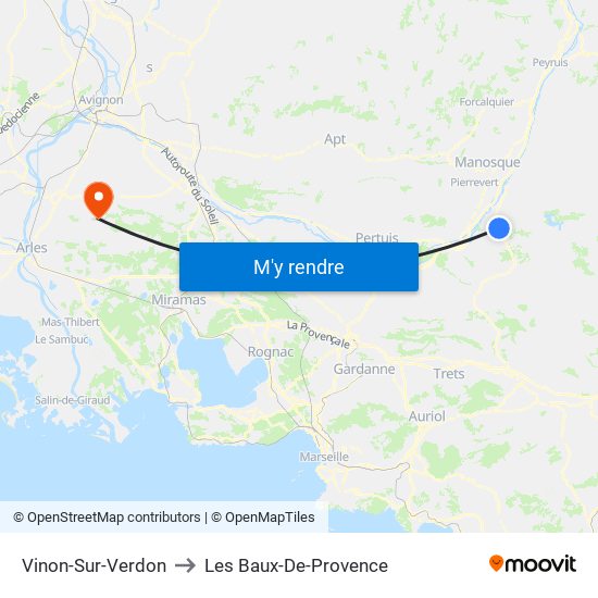 Vinon-Sur-Verdon to Les Baux-De-Provence map