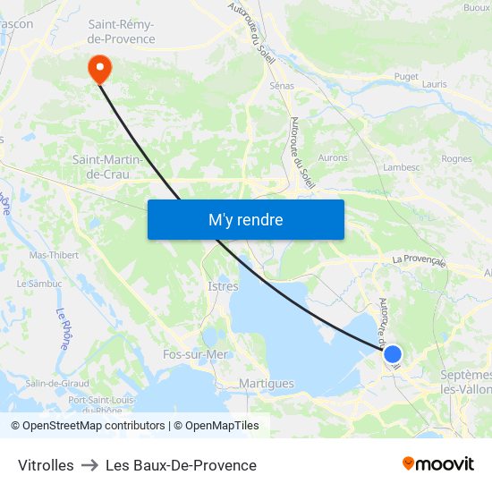 Vitrolles to Les Baux-De-Provence map