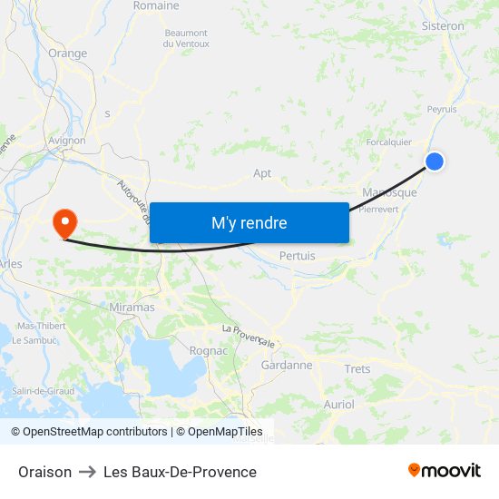 Oraison to Les Baux-De-Provence map