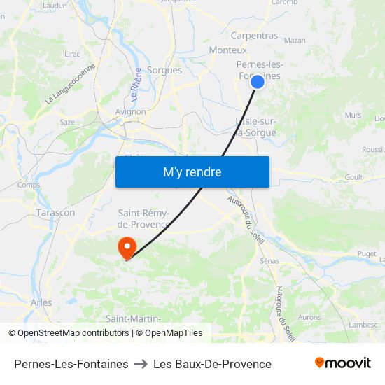 Pernes-Les-Fontaines to Les Baux-De-Provence map