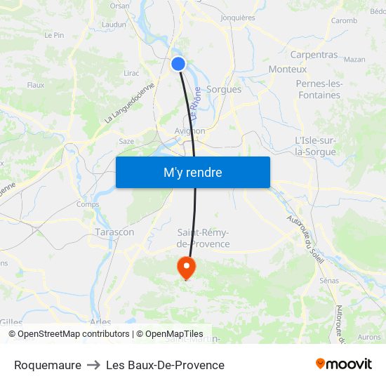 Roquemaure to Les Baux-De-Provence map
