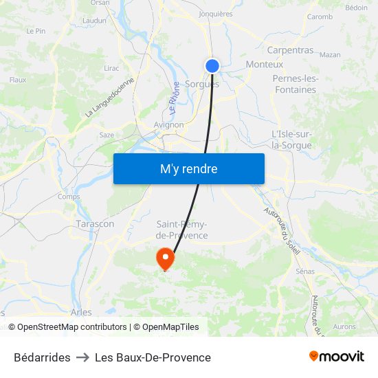 Bédarrides to Les Baux-De-Provence map