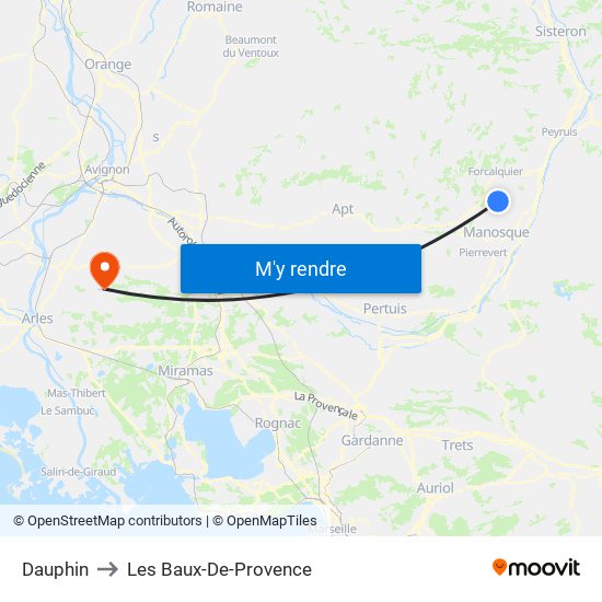 Dauphin to Les Baux-De-Provence map