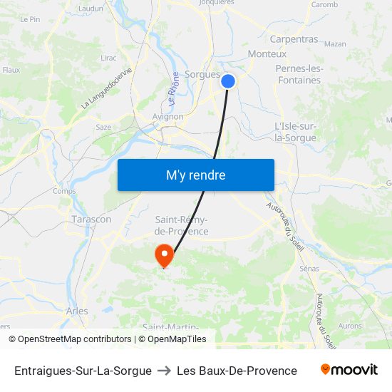 Entraigues-Sur-La-Sorgue to Les Baux-De-Provence map