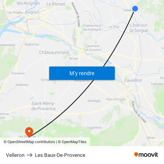 Velleron to Les Baux-De-Provence map