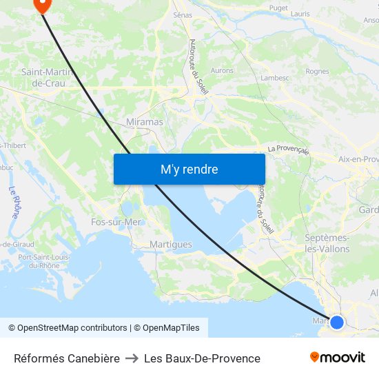 Réformés Canebière to Les Baux-De-Provence map