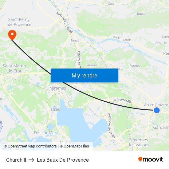 Churchill to Les Baux-De-Provence map