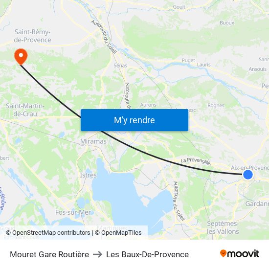 Mouret Gare Routière to Les Baux-De-Provence map