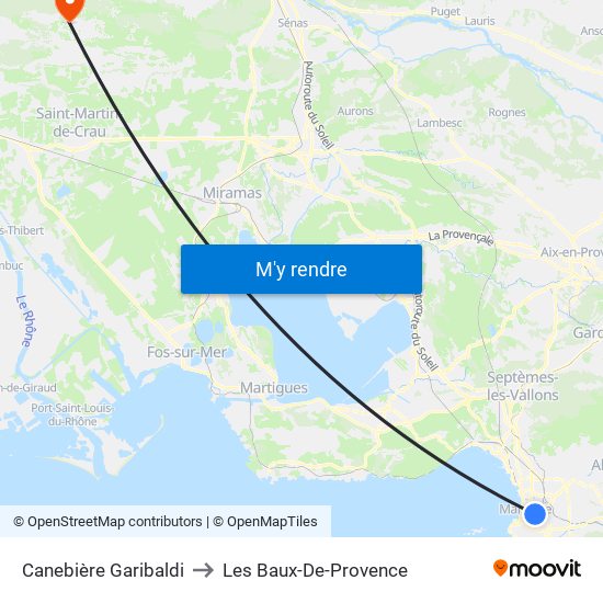 Canebière Garibaldi to Les Baux-De-Provence map