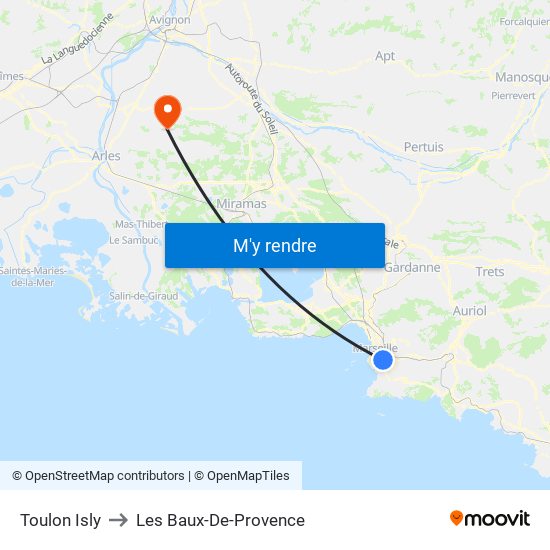 Toulon Isly to Les Baux-De-Provence map