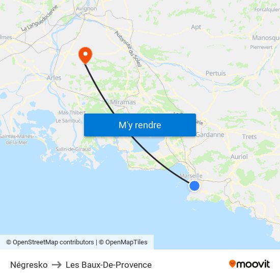 Négresko to Les Baux-De-Provence map