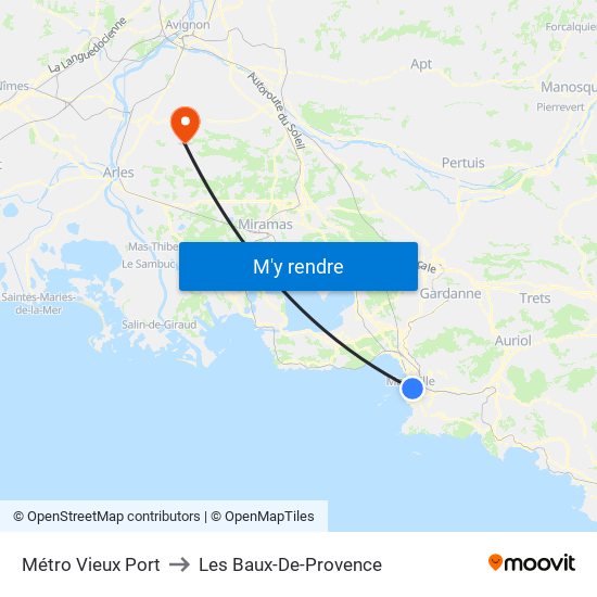 Métro Vieux Port to Les Baux-De-Provence map