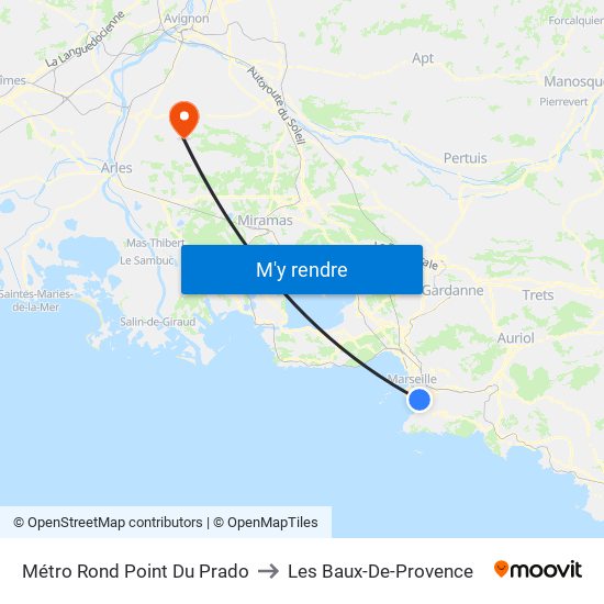 Métro Rond Point Du Prado to Les Baux-De-Provence map