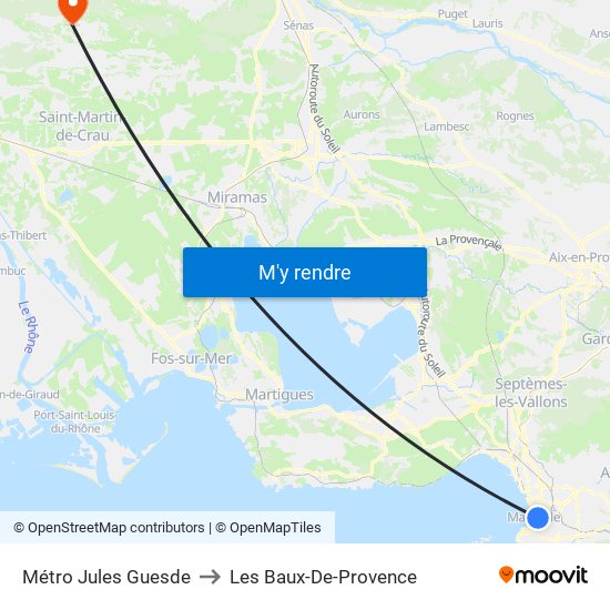 Métro Jules Guesde to Les Baux-De-Provence map