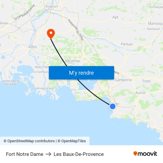 Fort Notre Dame to Les Baux-De-Provence map