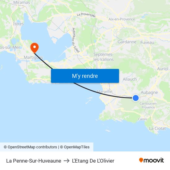 La Penne-Sur-Huveaune to L'Etang De L'Olivier map