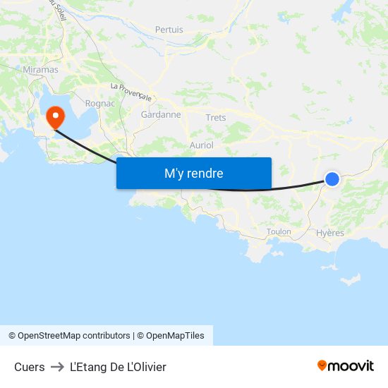 Cuers to L'Etang De L'Olivier map