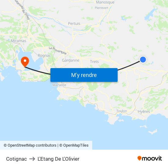 Cotignac to L'Etang De L'Olivier map