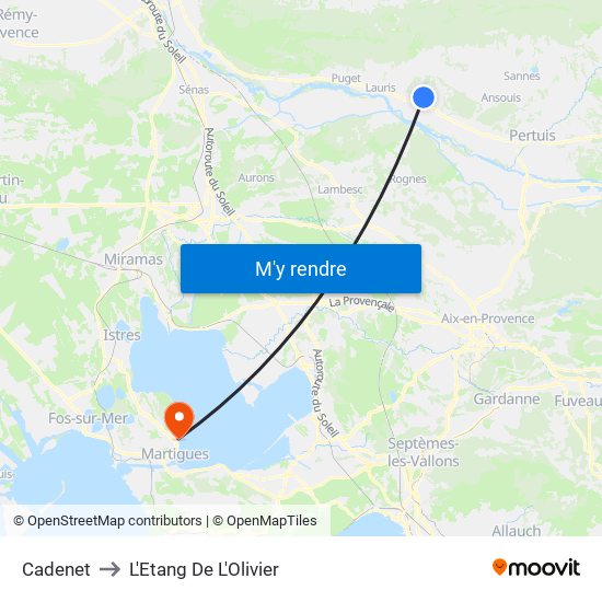 Cadenet to L'Etang De L'Olivier map