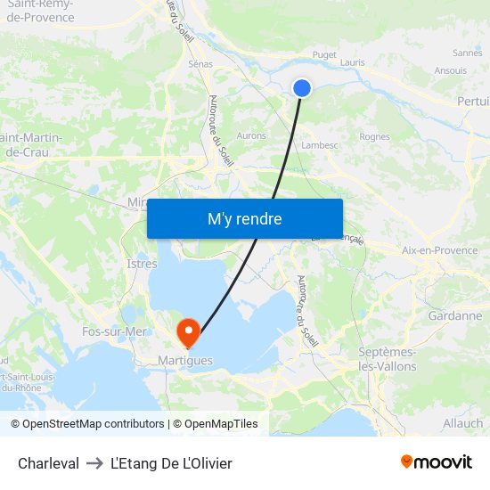 Charleval to L'Etang De L'Olivier map