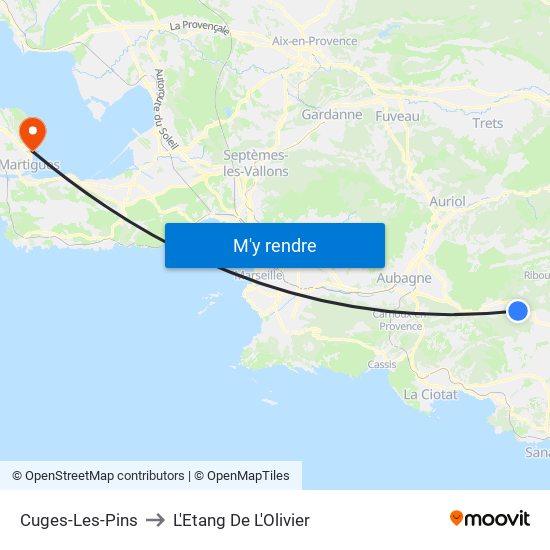 Cuges-Les-Pins to L'Etang De L'Olivier map