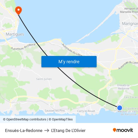Ensuès-La-Redonne to L'Etang De L'Olivier map