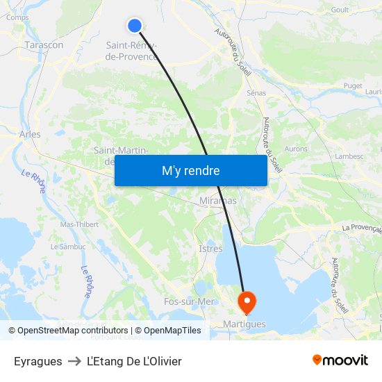 Eyragues to L'Etang De L'Olivier map