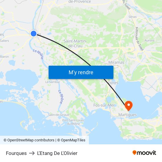 Fourques to L'Etang De L'Olivier map