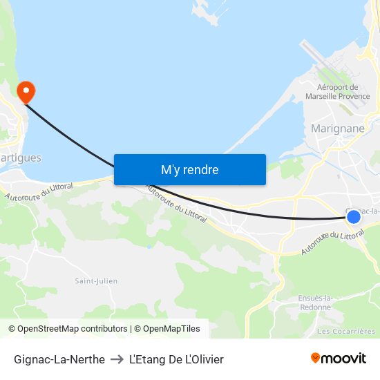 Gignac-La-Nerthe to L'Etang De L'Olivier map