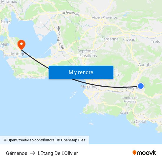 Gémenos to L'Etang De L'Olivier map