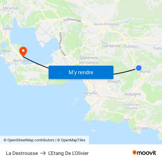 La Destrousse to L'Etang De L'Olivier map