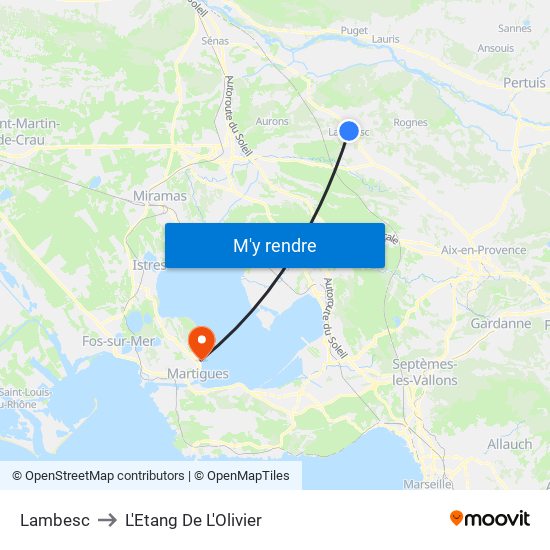 Lambesc to L'Etang De L'Olivier map