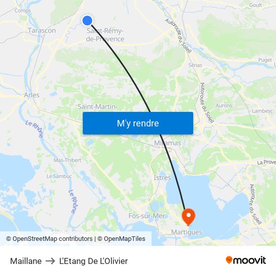 Maillane to L'Etang De L'Olivier map