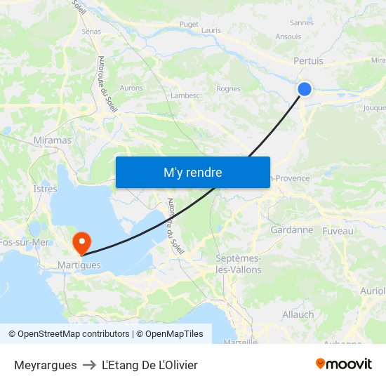 Meyrargues to L'Etang De L'Olivier map