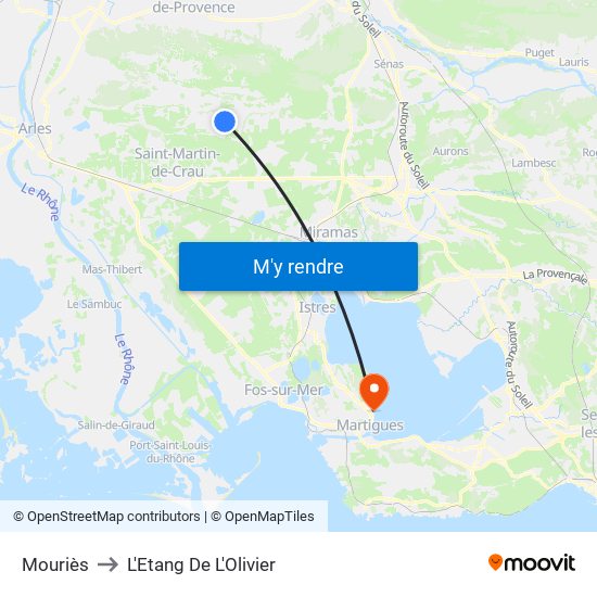 Mouriès to L'Etang De L'Olivier map